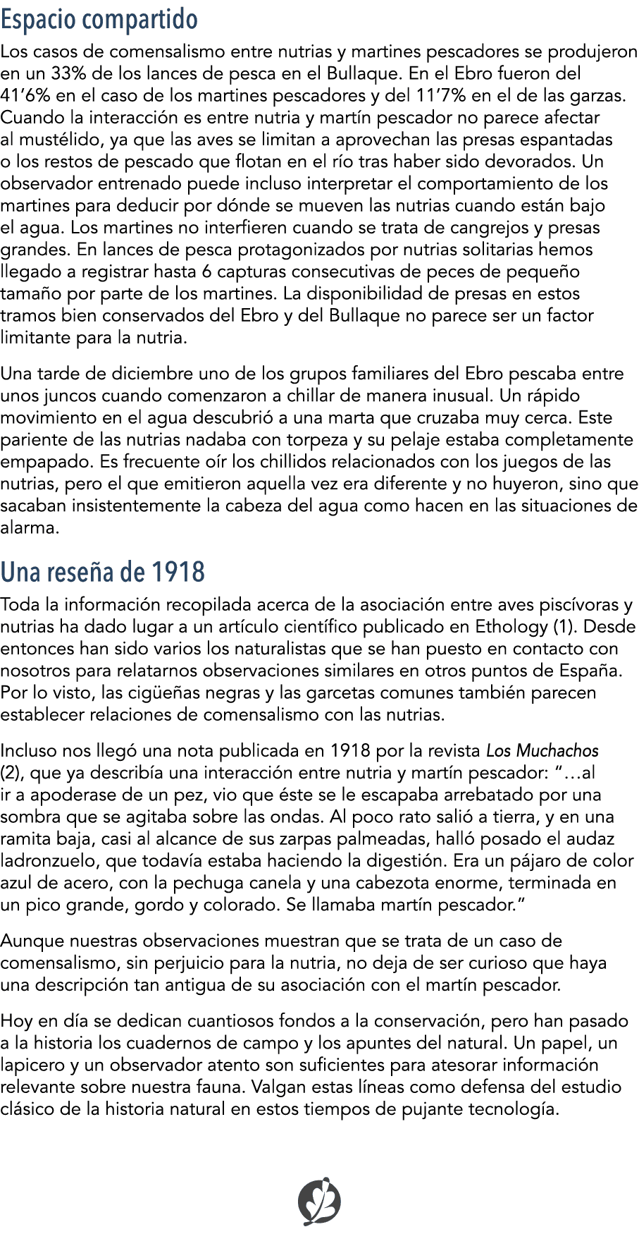 Espacio compartido Los casos de comensalismo entre nutrias y martines pescadores se produjeron en un 33% de los lance   