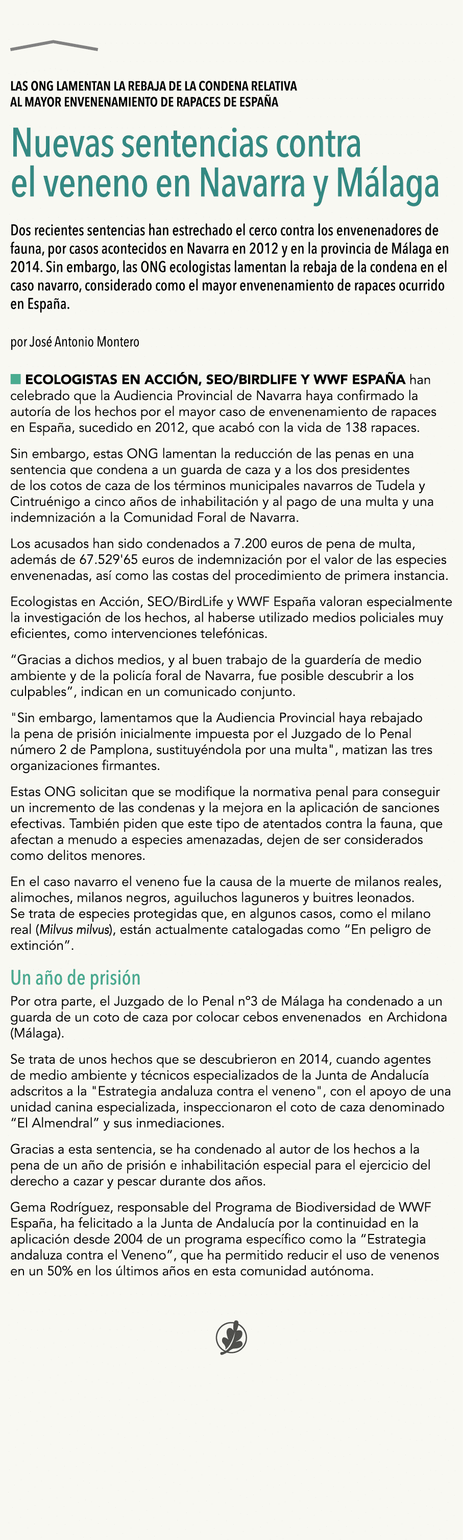    Las ONG lamentan la rebaja de la condena relativa al mayor envenenamiento de rapaces de Espa a Nuevas sentencias c   