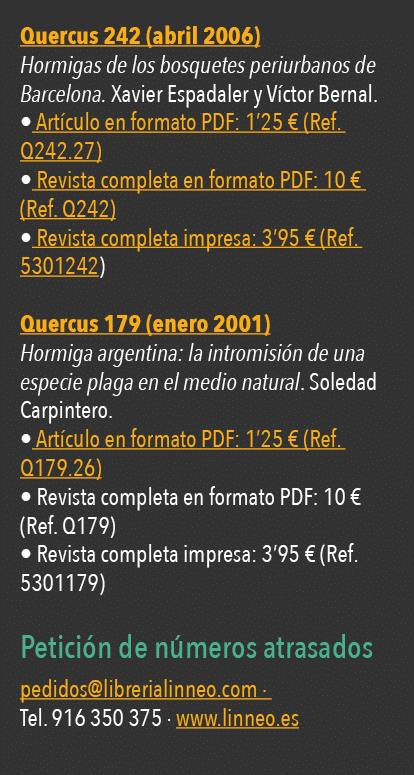  Quercus 242 (abril 2006) Hormigas de los bosquetes periurbanos de Barcelona  Xavier Espadaler y V ctor Bernal    Art   